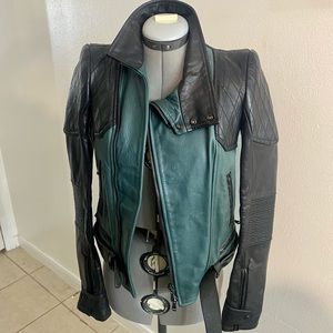 Diesel Black Gold Green/Black Leather Jacket (SZ XS)